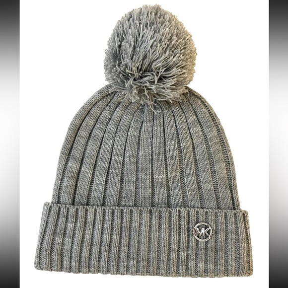 ?MICHAEL KORS??NWT?GRAY RIBBED KNIT BEANIE HAT WITH POM main image 13